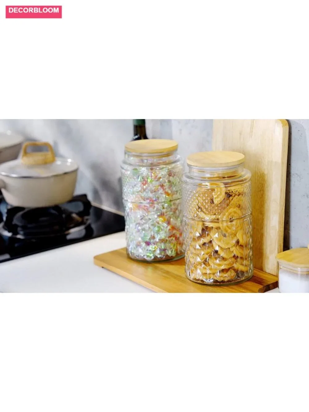 Set of 2 Borosilicate Glass Jars with Airtight Bamboo Lids, 90 oz Each